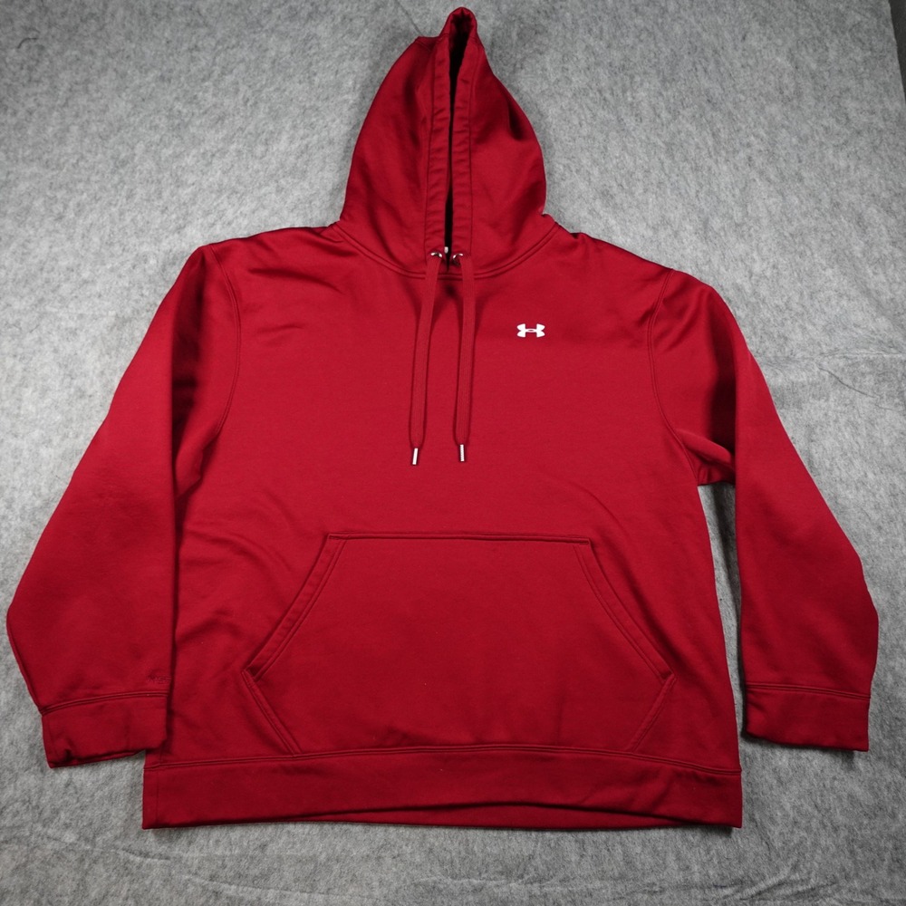 Under Armour Hoodie Mens Extra Large Red Fleece Pullover Sweatshirt Athleisure